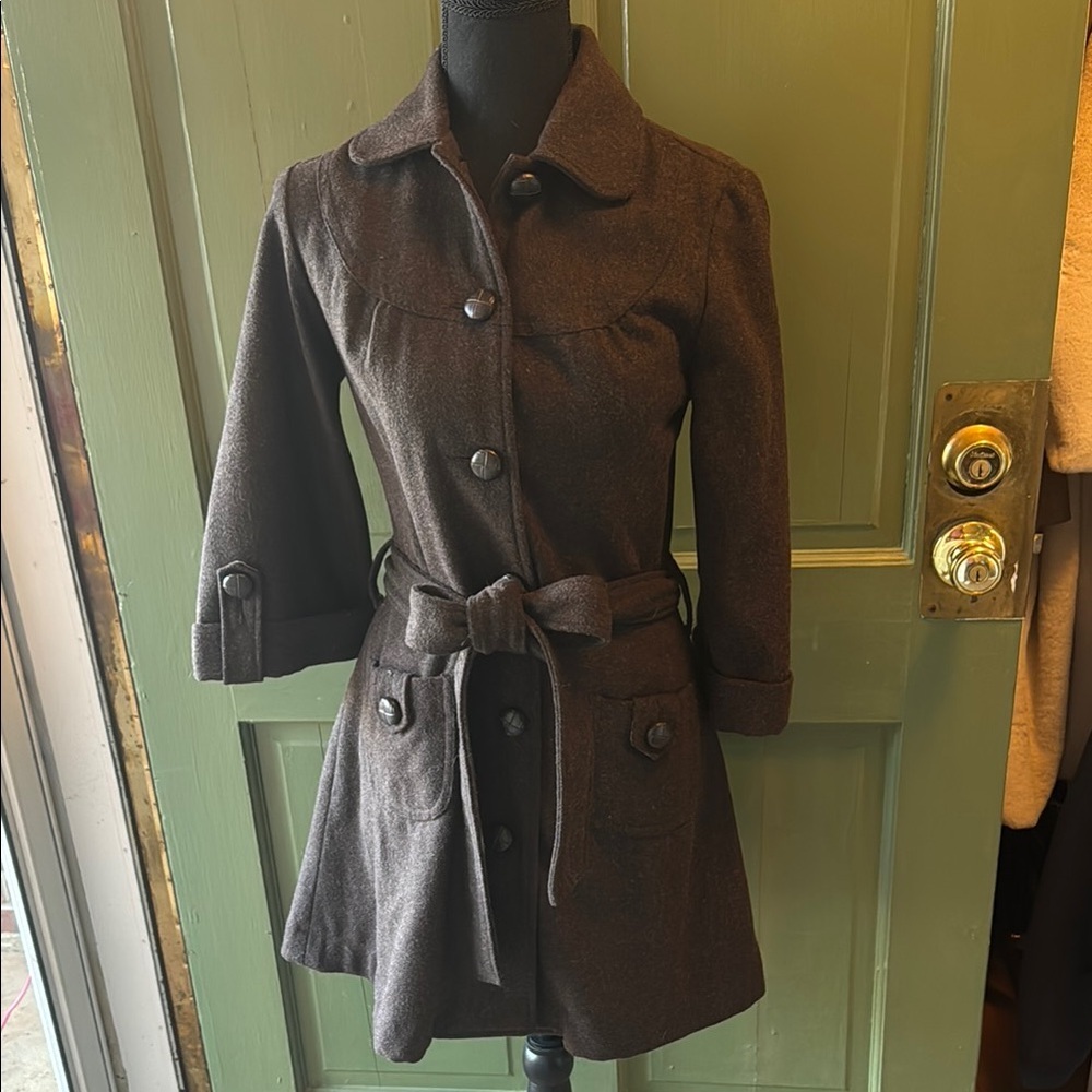 Women's Brown Belted  40% Wool Coat